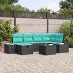 vidaXL Ensemble de canapé de jardin avec coussin 7 Pièces Noir polyrotin