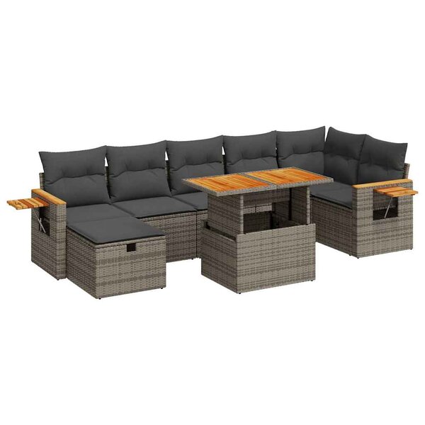 vidaXL Salon de jardin 5 Pièces avec coussins gris résine tressée