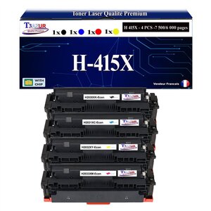 T3AZUR - 4x Toners compatibles avec HP Color LaserJet Pro M454dn M454dw remplace HP W2030X W2031X W2032X W2033X (HP 415X/415A)