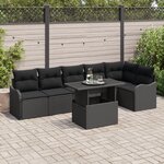 Canapé de jardin 7 pièces avec coussins noirs en rattan