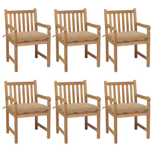 vidaXL Chaises de jardin lot de 6 et coussins beige bois teck solide