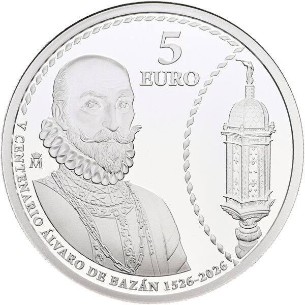 Monnaie ALVARO DE BAZAN 500 Anniversaire Argent 5€ Euro Spain 2026 (PRÉCOMMANDE)