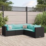 vidaXL Salon de jardin 5 Pièces avec coussins Noir Résine tressée
