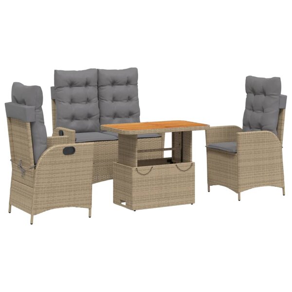 vidaXL Ensemble à manger de jardin coussins 4 Pièces beige résine tressée