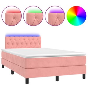 vidaXL Sommier à lattes de lit et matelas LED rose 120x190 cm velours