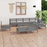 vidaXL Salon de jardin 9 Pièces Bois de pin massif Gris