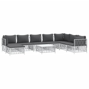 Salon de jardin meuble d'extérieur ensemble de mobilier avec coussins 9 pièces blanc acier 02_0018324
