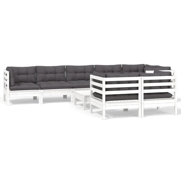 vidaXL Salon de jardin 9 Pièces avec coussins blanc bois de pin massif