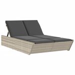 vidaXL Chaise longue double avec coussins gris clair résine tressée