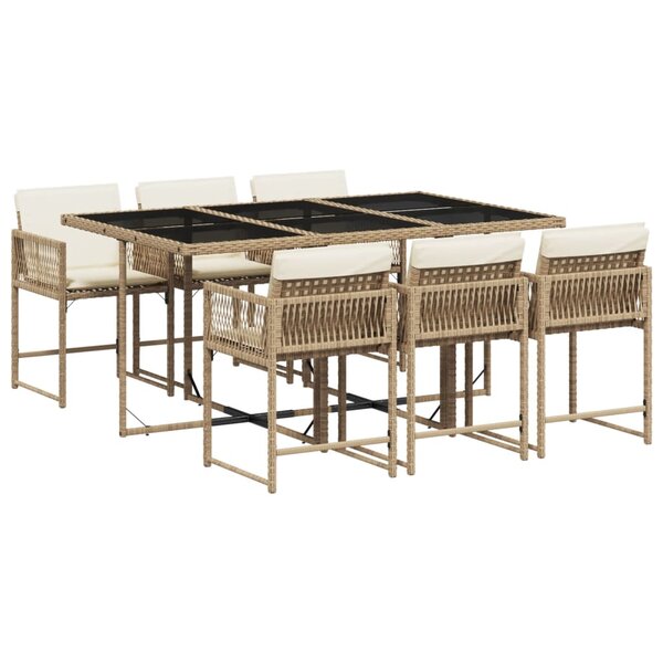 vidaXL Ensemble à manger de jardin et coussins 7 Pièces beige poly rotin
