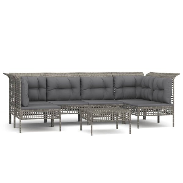 vidaXL Salon de jardin 7 Pièces avec coussins Gris Résine tressée