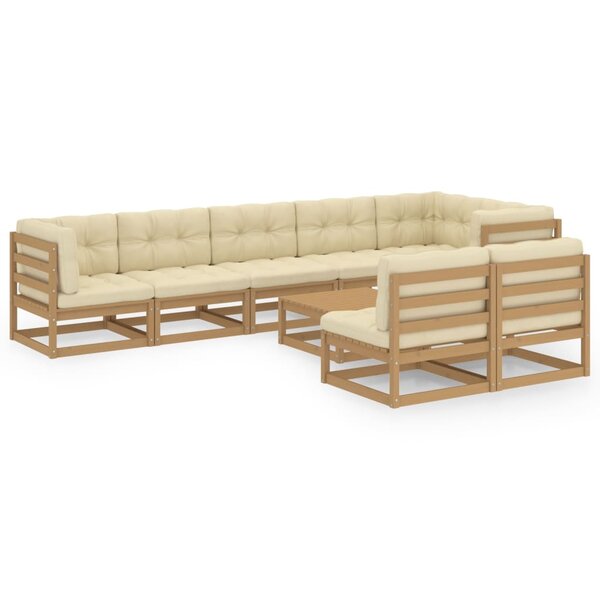 vidaXL Salon de jardin 9 Pièces avec coussins Bois de pin massif