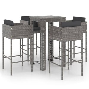 vidaXL Ensemble de bar de jardin 5 Pièces et coussins Résine tressée Gris