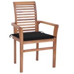 vidaXL Chaises à manger lot de 4 avec coussins noir Bois teck solide