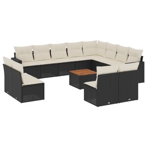 vidaXL Salon de jardin avec coussins 13 Pièces noir résine tressée