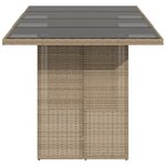 vidaXL Table de jardin avec dessus en verre beige résine tressée