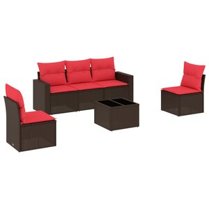 vidaXL Salon de jardin 6 Pièces avec coussins marron résine tressée