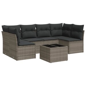 vidaXL Salon de jardin avec coussins 7 Pièces gris résine tressée