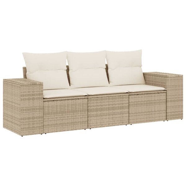 vidaXL Salon de jardin avec coussins 3 Pièces beige résine tressée