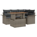 vidaXL Ensemble de Canapés de Jardin de 5 Pièces avec Coussins Gris Poly Rotin