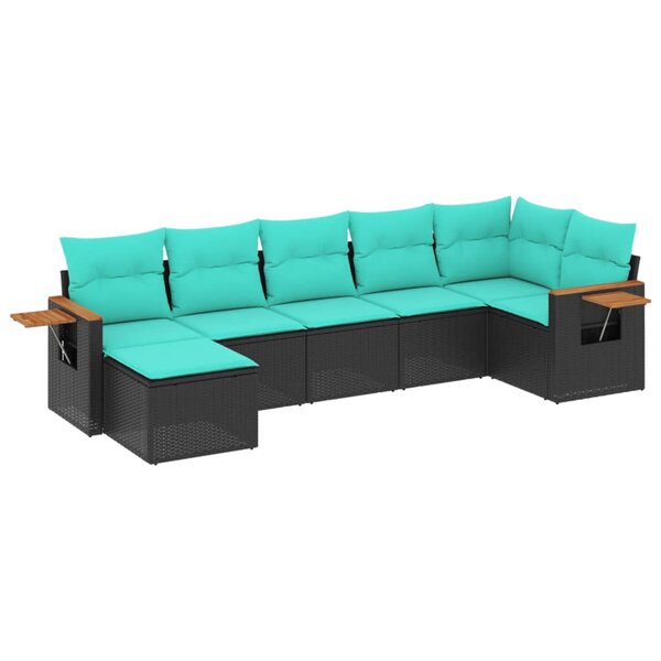 vidaXL Salon de jardin 7 Pièces avec coussins noir résine tressée
