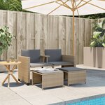 vidaXL Canapé de jardin 2 places avec table et tabourets beige rotin