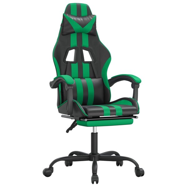 vidaXL Chaise de jeu avec repose-pied Noir et vert Similicuir