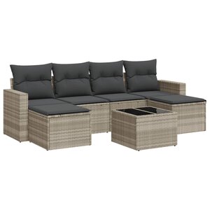 vidaXL Salon de jardin avec coussins 7 Pièces gris clair résine tressée