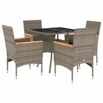 vidaXL Ensemble à manger de jardin et coussins 5 Pièces gris rotin verre