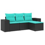 vidaXL Salon de jardin 4 Pièces avec coussins noir résine tressée