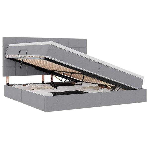 vidaXL Lit de rangement LED avec matelas Gris clair 200 x 200 cm Tissu