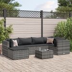 vidaXL Salon de jardin 7 Pièces avec coussins Gris Résine tressée