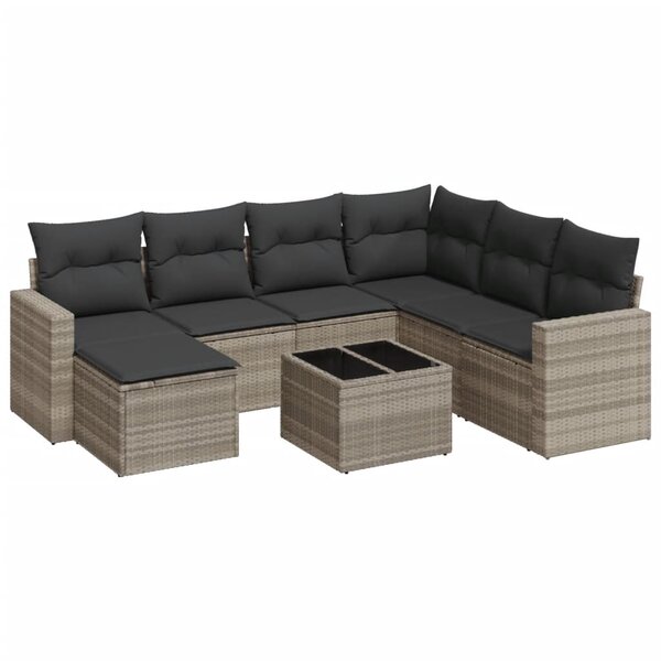 vidaXL Salon de jardin 8 Pièces avec coussins gris clair résine tressée