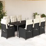 vidaXL Ensemble à manger de jardin 9Pièces coussins noir résine tressée