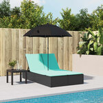 vidaXL Chaise longue double et coussins et parasol noir résine tressée