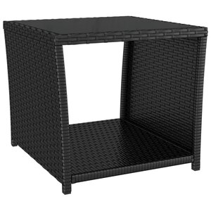 vidaXL Table à thé dessus en verre Noir Résine tressée verre trempé