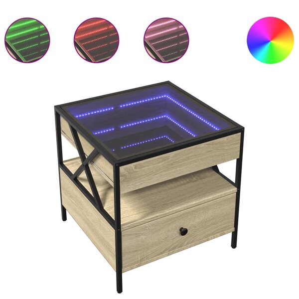 vidaXL Table basse avec LED Infinity chêne sonoma 50x50x51 cm