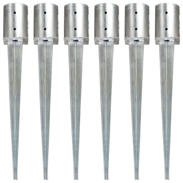 vidaXL Piquets au sol 6 Pièces Argenté 10x76 cm Acier galvanisé