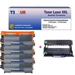 Kit tambour+ 4 toners  compatibles avec brother tn2220  tn2010  dr2200 pour brother fax 2840  fax 2845  fax 2940 - t3azur