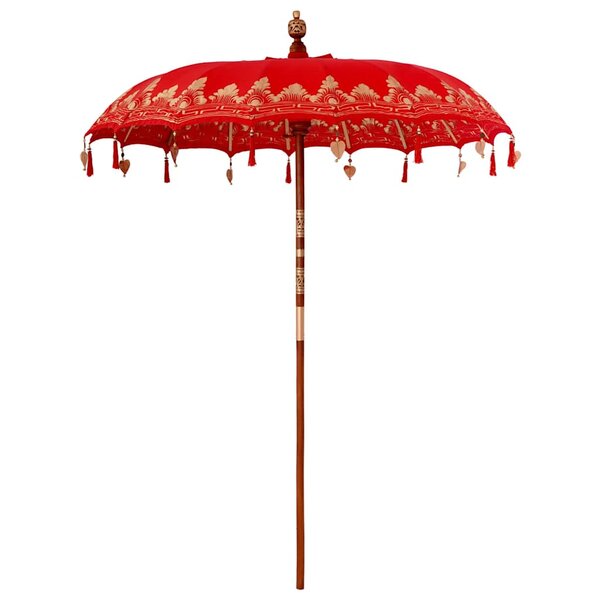 vidaXL Parasol balinais Rouge (180-190) x 260 cm Coton et bois massif