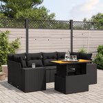 vidaXL Salon de jardin 7 Pièces avec coussins noir résine tressée