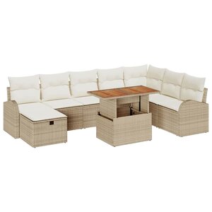 vidaXL Ensemble de canapé de jardin 9 Pièces Beige polyrotin