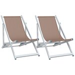 vidaXL Chaises de plage pliantes lot de 2 marron aluminium textilène