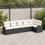 vidaXL Ensemble de canapé de jardin avec coussin 6 Pièces Noir Poly rotin
