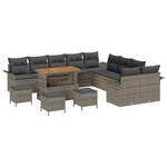vidaXL Ensemble de canapé de jardin de 14 pièces avec coussins gris en poly rotin et en acacia.
