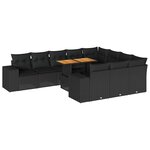 vidaXL Salon de jardin 10 Pièces avec coussins noir résine tressée acacia