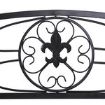 Banc de jardin 2 places style néo-rétro fer forgé motif fleurs de lys dim. 128L x 50l x 91H cm métal époxy noir