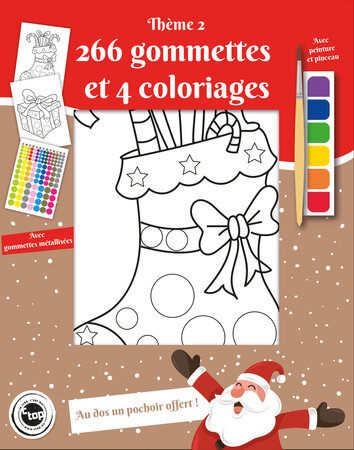 Coloriage avec peinture pinceau et gommettes Motif de Noël 2