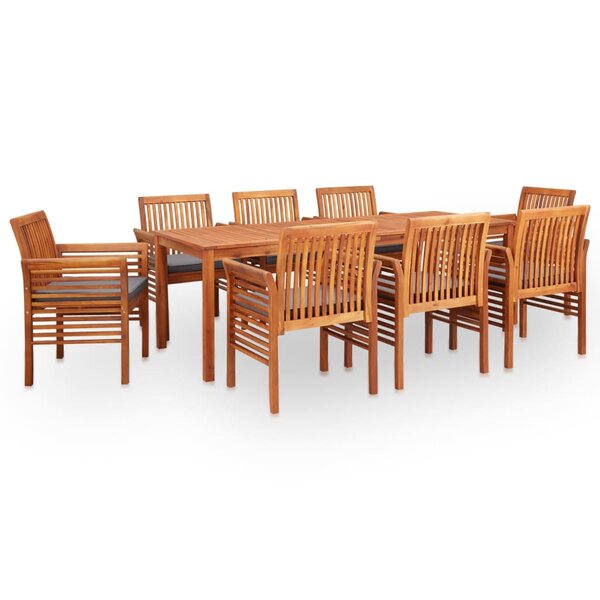 vidaXL Ensemble à manger d'extérieur 9 Pièces et coussins Acacia solide
