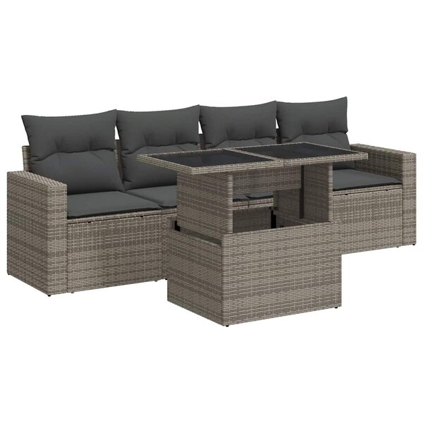 vidaXL Salon de jardin 5 Pièces avec coussins gris résine tressée